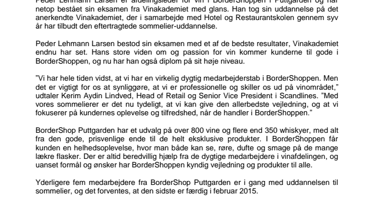 Scandlines’ udklækker sin første sommelier