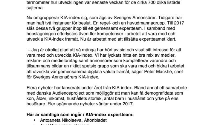 Branschexperterna som ska utveckla KIA-index