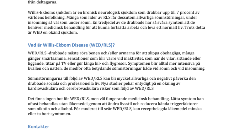 Willis-Ekboms Disease (WED/RLS): Informationsmöte på Södersjukhuset