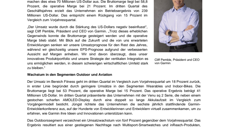 PM Garmin Quartalsmeldung Q3/2022 
