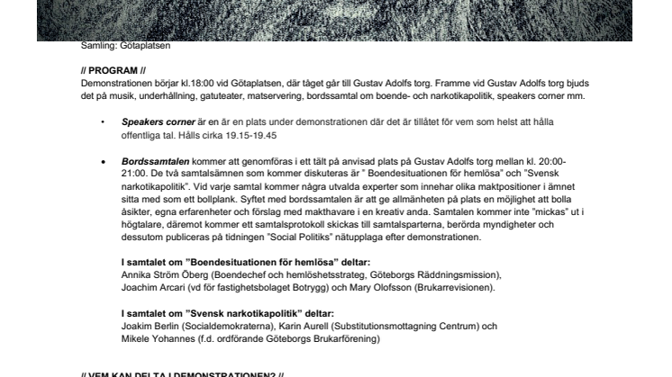 Brukarstyrd demonstration för hemlösa på världsfattigdomsdagen 17 oktober!