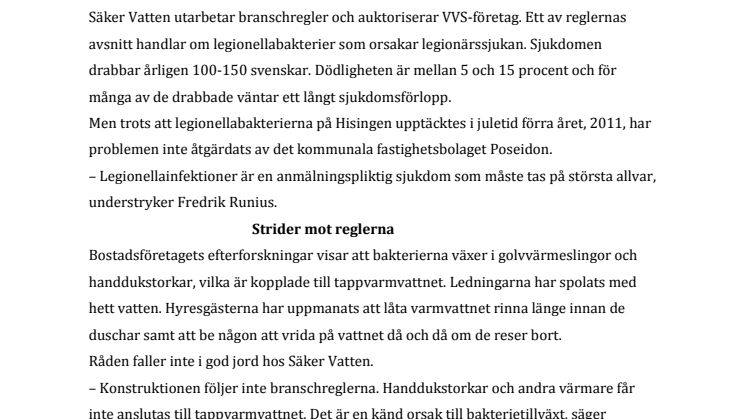 Felaktig konstruktion i Göteborg gör att bakterier växer i varmvattnet 