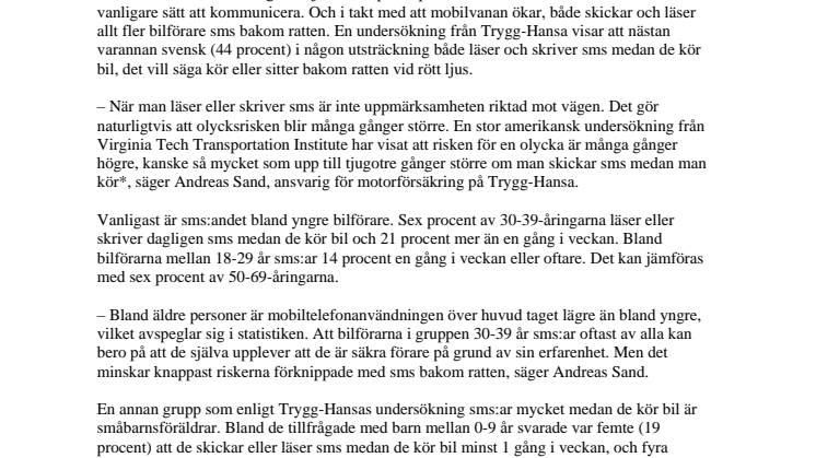 Nästan varannan svensk sms:ar medan de kör bil