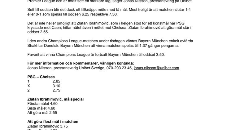Oddsen talar för Chelsea