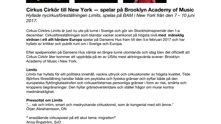 Cirkus Cirkör till New York — spelar på Brooklyn Academy of Music
