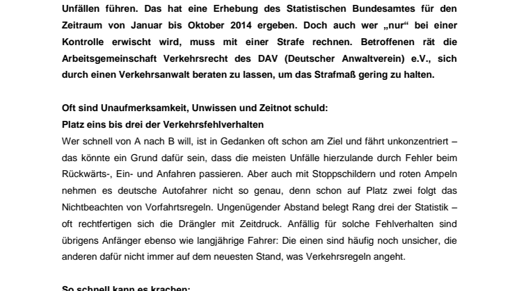 Verkehrsanwälte helfen im Schadensfall: Die acht häufigsten Fehler im Straßenverkehr