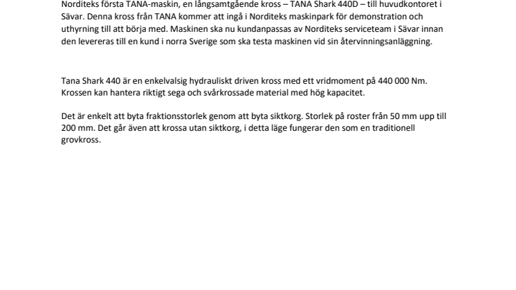 Maskinparken utökas med TANA
