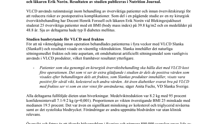 Ny studie visar VLCD med fruktos betydelse vid viktnedgång