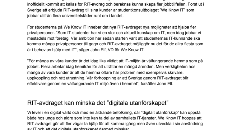 Först i Sverige med nya RIT-avdraget