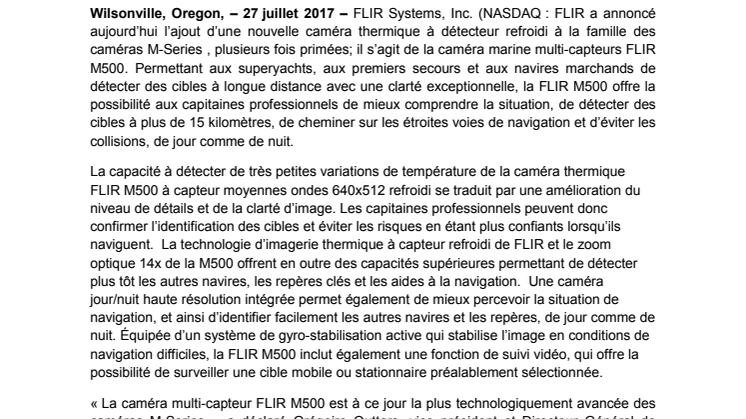 FLIR lance une caméra marine multi-capteurs hautes performances, la FLIR M500