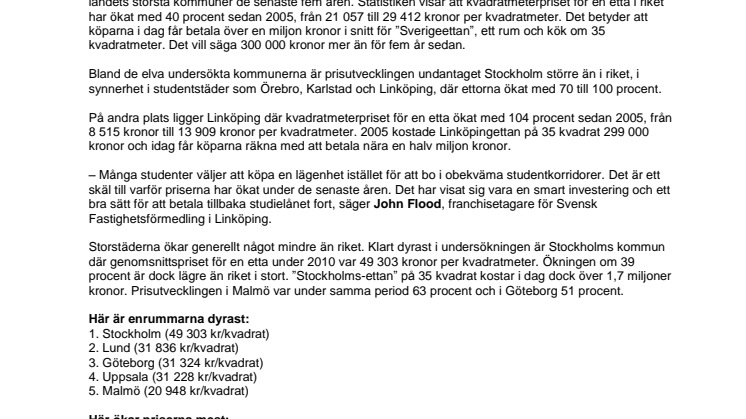 Linköpings ettor dubbelt upp på fem år