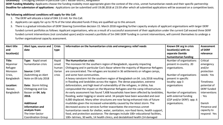 Call for applications: 18-009-ro Bangladesh