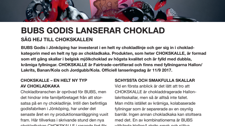 BUBS GODIS LANSERAR CHOKLAD