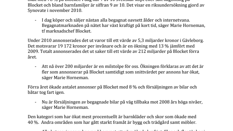 Gävleborgarna sålde på Blocket för 5,3 miljarder 2010 