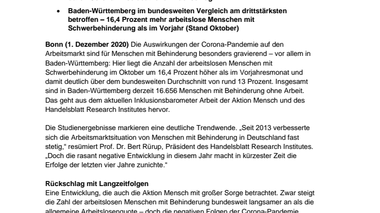 Inklusionsbarometer Arbeit / Baden-Württemberg