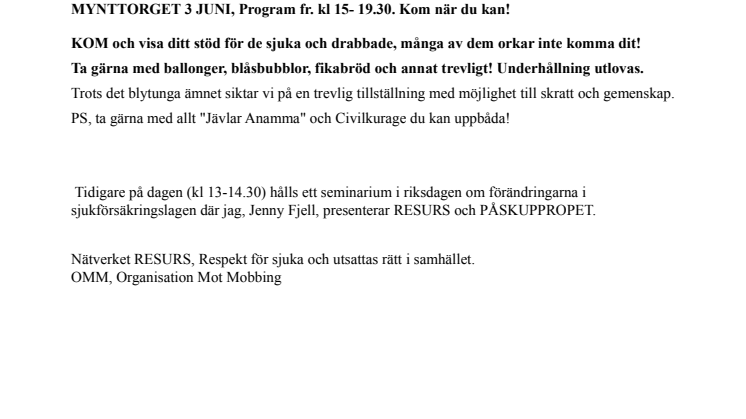 Mega- Manifestation mot "Utförsäkringslagen"! TRAMPA INTE PÅ MIN KOMPIS!