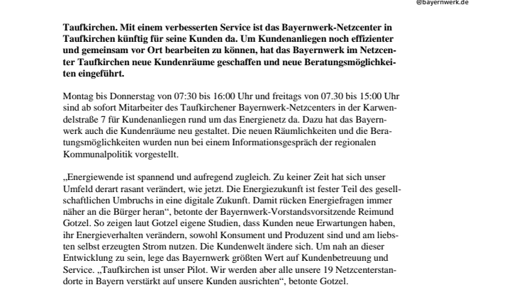 Neue Kundenräume im Bayernwerk-Netzcenter Taufkirchen