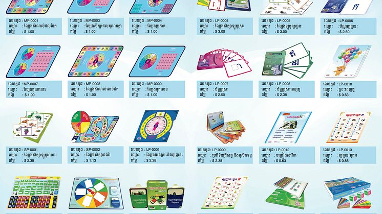 Lär dig-läsa-spelen som används i Barnfondens projekt i Kambodja 
