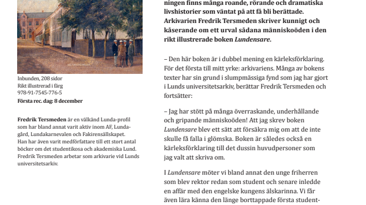 Ny bok om livet vid Lunds  universitet under 350 år