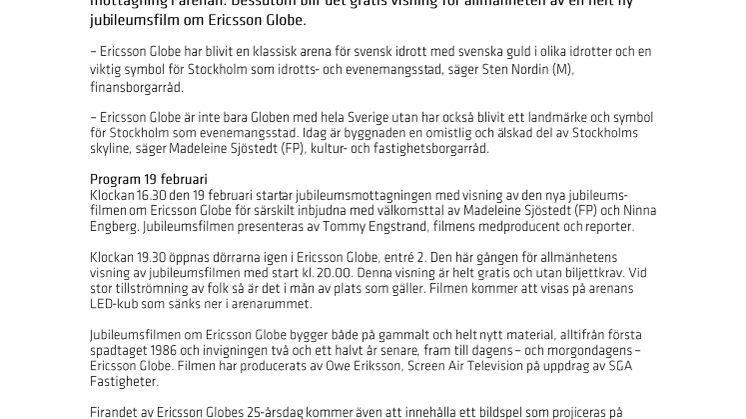 Ericsson Globes 25-årsjubileum firas med premiär av filmen om sig själv 