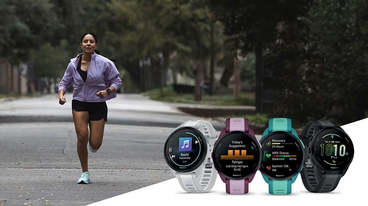Keveyttä juoksuun helppokäyttöisten, kirkkaalla AMOLED-näytöllä varustettujen Garmin Forerunner 165 -GPS-juoksuälykellojen avulla