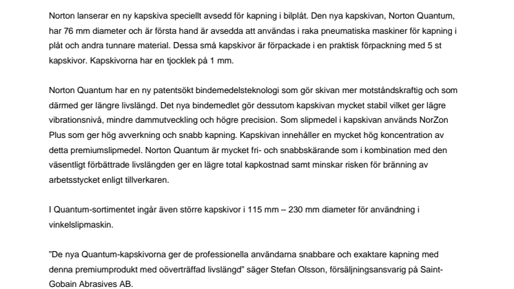 Nya kapskivor för kapning i bilplåt