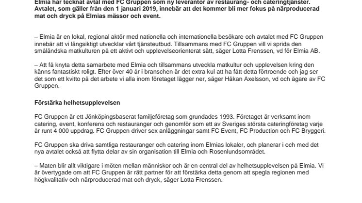 Mer närproducerat och ny matleverantör för Elmia