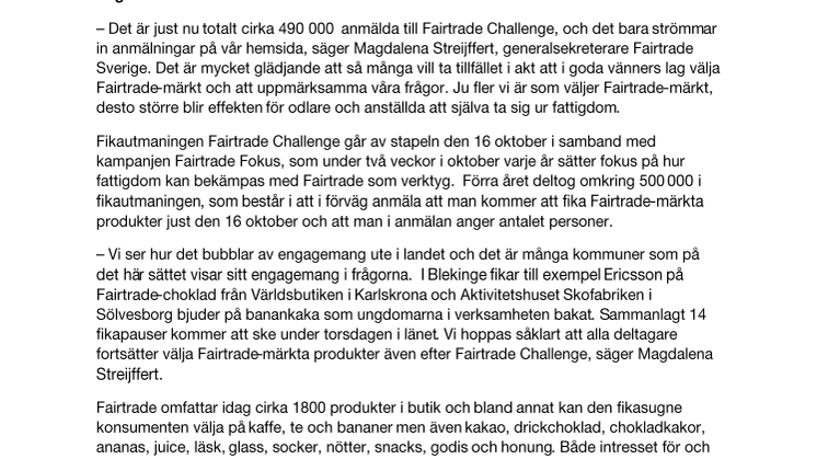 Över 2800 Blekingebor fikar Fairtrade på torsdag