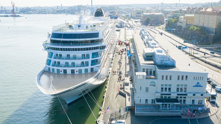 Viking Sky var ett av kryssningsfartygen som anlöpte America Cruise Terminal vid Stigbergskajen under 2019. Hanseatic Inspiration blir först ut 2020. Bild: Göteborgs Hamn AB.