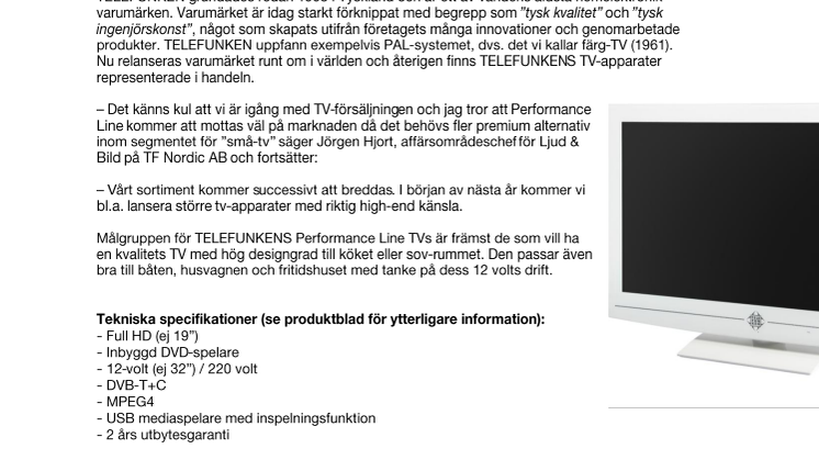 TELEFUNKEN Performance Line – Sober, slimmad LED-TV 