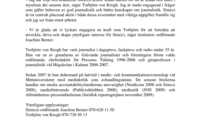 Torbjörn von Krogh ny föreståndare för Sim(o)