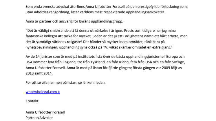 Anna Ulfsdotter Forssell tillhör världseliten inom offentlig upphandling