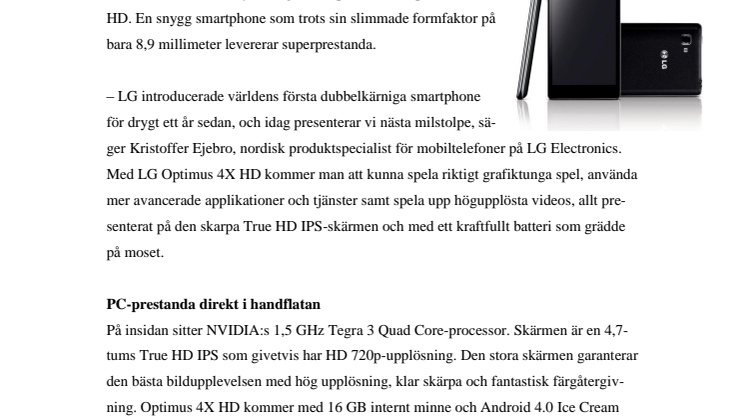 Snabbare, skarpare och kraftfullare – LG Optimus 4X HD klar för leverans 