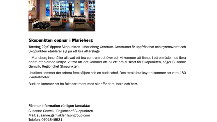 Skopunkten öppnar i Marieberg