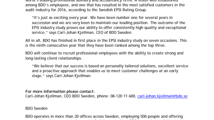 BDO Sweden – number one in client satisfaction