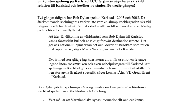 Välkommen till Karlstad Bob Dylan!