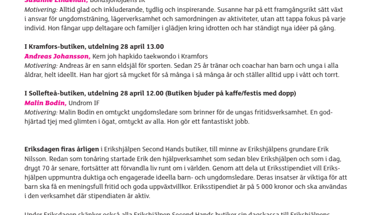 Engagerade idrottsledare får Eriksstipendiet i Västernorrlands län