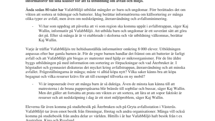 VafabMiljö fortsätter lära elever om avfall och miljö