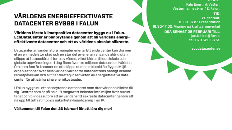 Pressinbjudan EcoDataCenter 26 februari