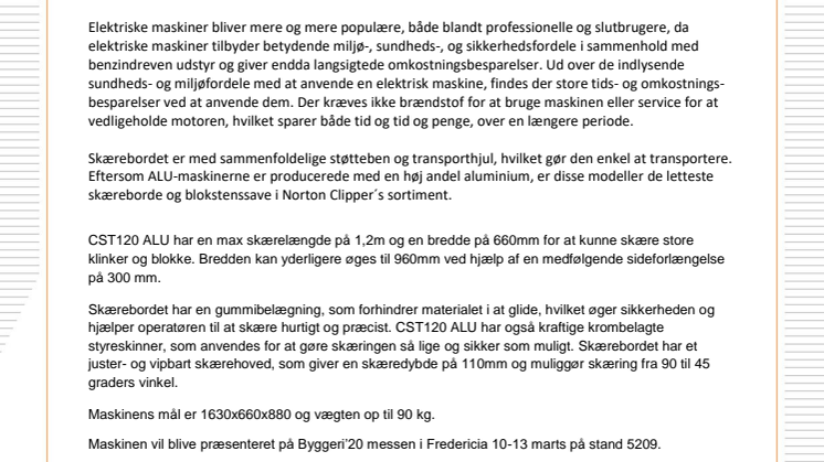 Ny elektrisk skærebord- og blokstenssav forener robust design med let konstruktion 