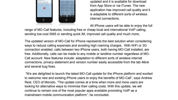 Updated MO-Call iPhone VoIP application ready for download