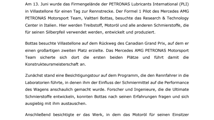 Ein Tag mit Valtteri Bottas im Global Research & Technology Center von Petronas Lubricants International