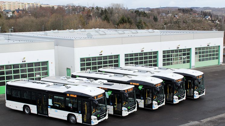Fünf Scania Citywide Hybridbusse gehören seit kurzem zum Fuhrpark der Regionalverkehr Erzgebirge GmbH, RVE.