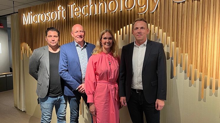 Oscar Kjellberg Microsoft, Leif Gyllenberg, VD, Orange Cyberdefense, Therése Treutiger Microsofts och Anders Stenwall,  SVP Business Operations Nordics, Orange Cyberdefense