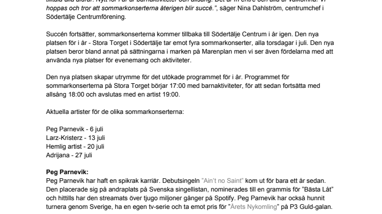 NY PLATS, LÄNGRE PROGRAM & ARTISTSLÄPP FÖR SOMMARKONSERTER