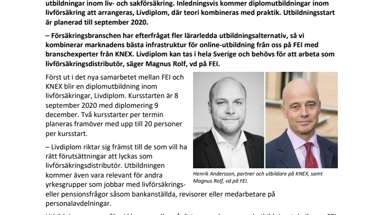 FEI satsar på liv- och sakförsäkring med branschexperten KNEX