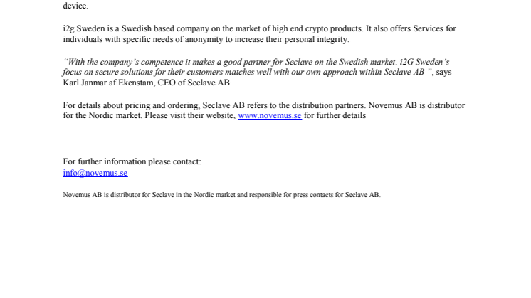 i2G Sweden new retailer of Seclave Password Manager