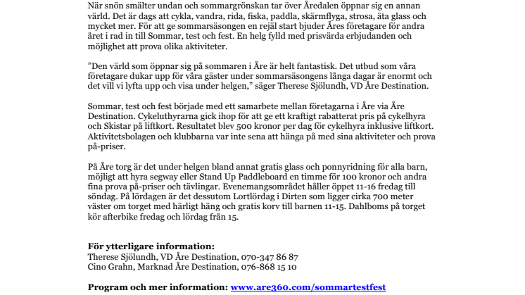 Sommar, test och fest öppnar Åres sommarsäsong
