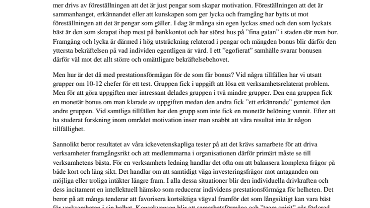 Bonus leder till sämre prestation