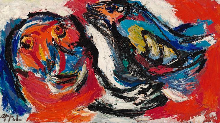 Karel Appel- Uden titel, 1957. Signeret. Olie på lærred. 80 x 150 cm